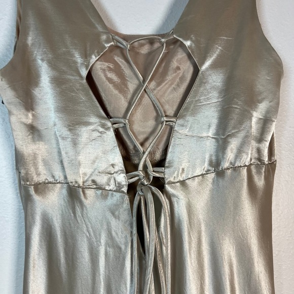 VTG 90s Y2K Satin Maxi Dress Sz Small Champagne Slip Gown Bias Cut Minimalist - Picture 9 of 13